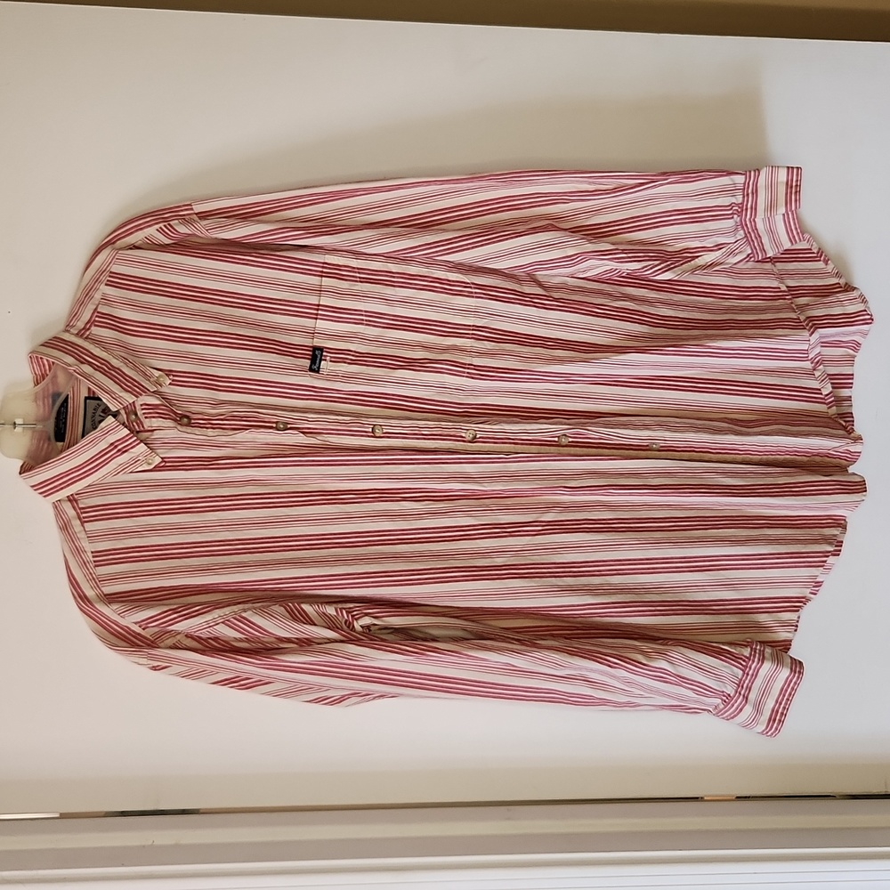 Faconnable Red and White Striped Dress Shirt